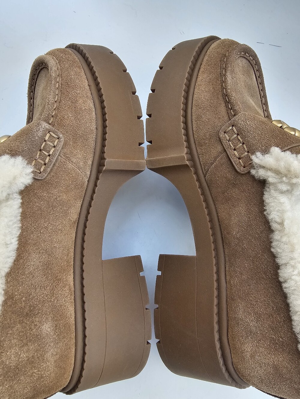Coach Leah Platform Suede Shearling Loafers - Picture 9 of 11
